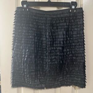 XS black pleather skirt with fringe